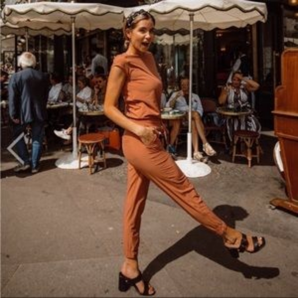 RARE Albion Jetsetter Short Sleeve Jogger Jumpsuit Coral Salmon Orange Size XS